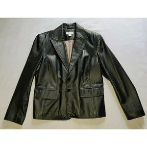 Worthington Women Large Long Sleeve 2 Button/Pocket Black Leather Jacket Blazer